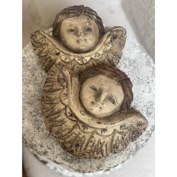 Antique Carved Wood Cherub Angels Pair • Architectural Salvage • European 1800s - Picture 15 of 16